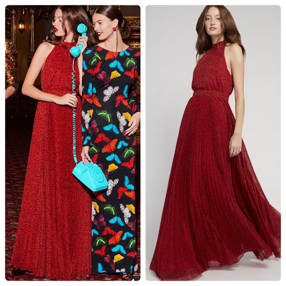 ALICE + OLIVIA Kelissa Sunburst Pleated Maxi Halter Dress